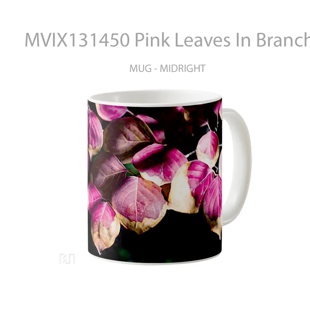 Mug Pink Leaves In Branch Gelas Keramik Unik - All-side / Desain
