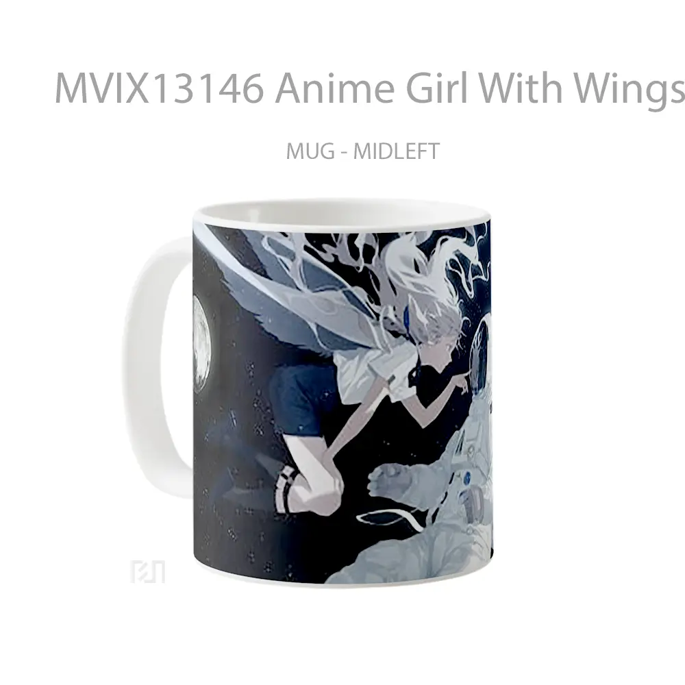Mug Anime Girl With Wings And Astronaut Cangkir Anime - All-side / Desain