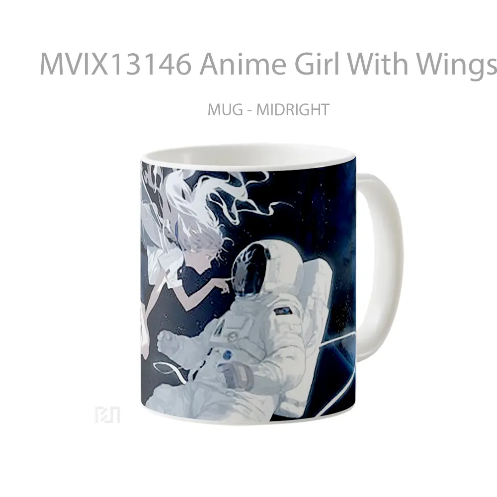 Mug Anime Girl With Wings And Astronaut Cangkir Anime - All-side / Desain
