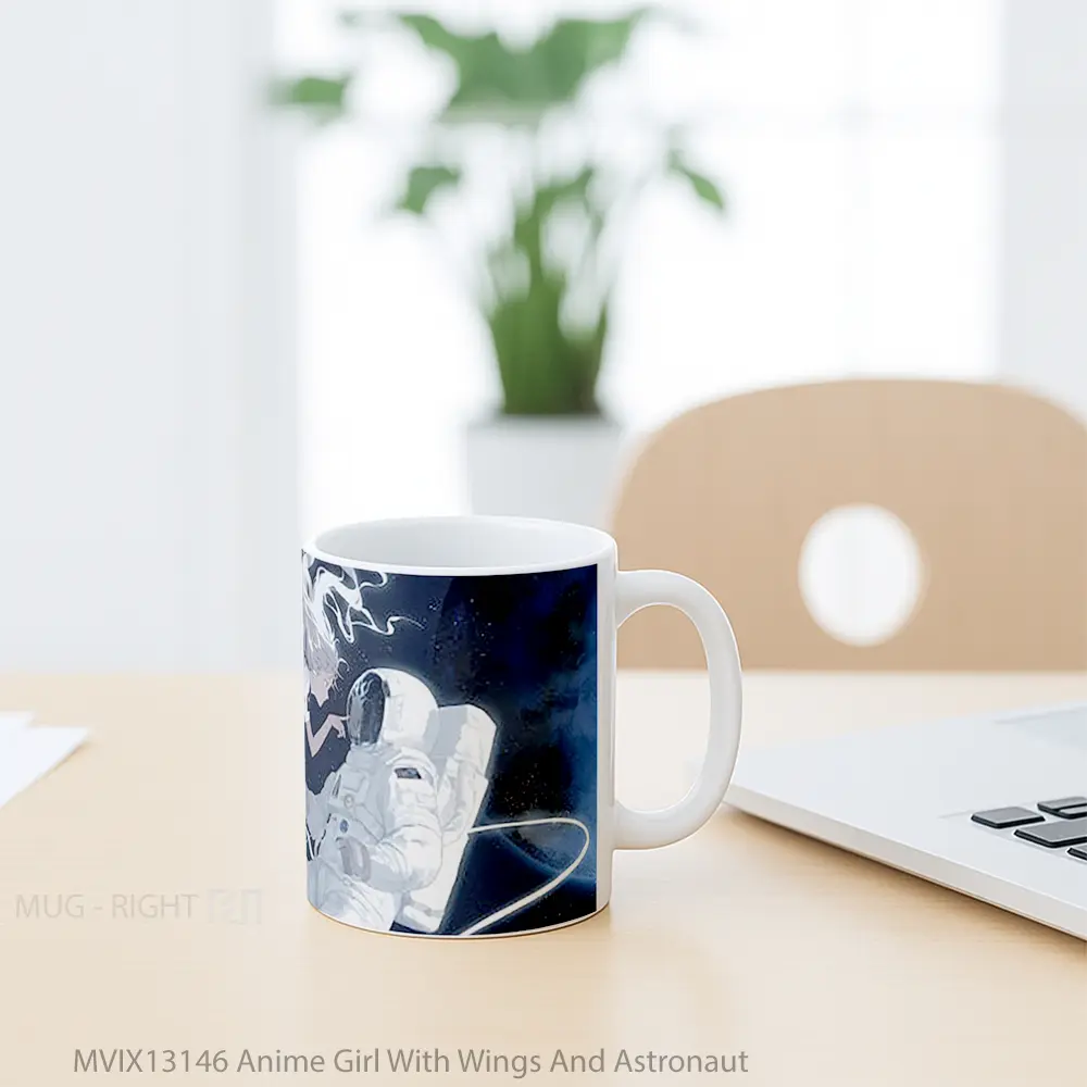 Mug Anime Girl With Wings And Astronaut Cangkir Anime - All-side / Desain