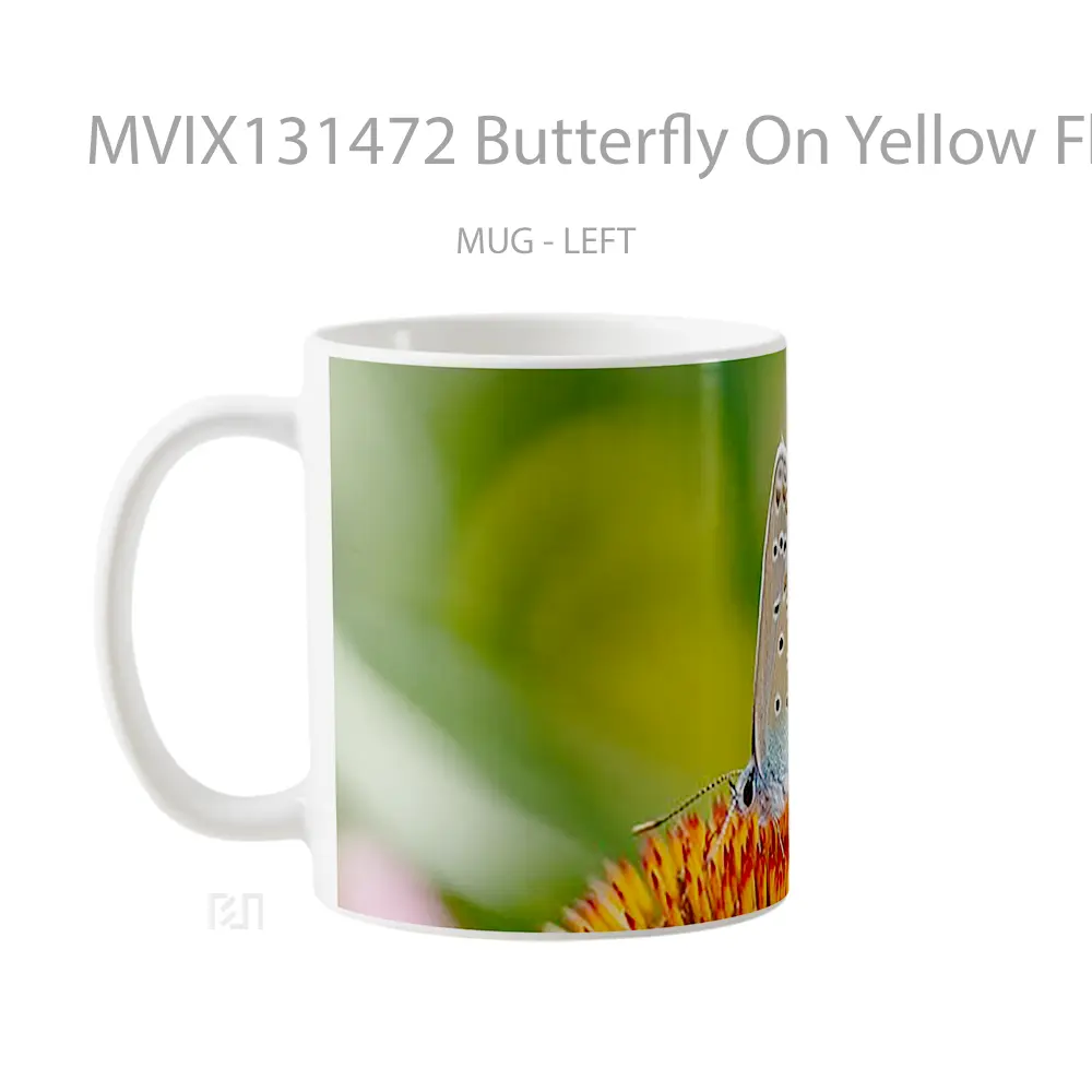 Mug Butterfly On Yellow Flower V1 Gelas Hewan Lucu - All-side / Desain