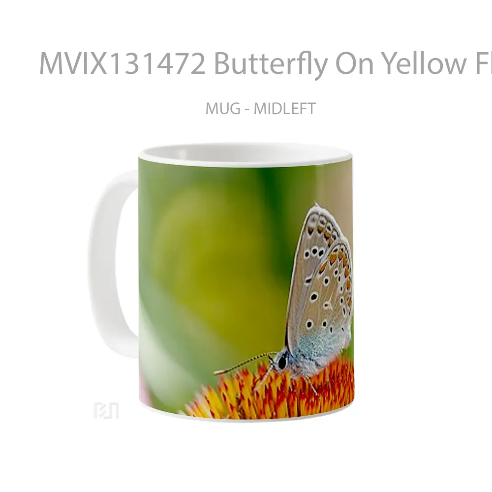 Mug Butterfly On Yellow Flower V1 Gelas Hewan Lucu - All-side / Desain