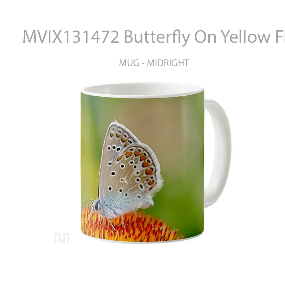Mug Butterfly On Yellow Flower V1 Gelas Hewan Lucu - All-side / Desain