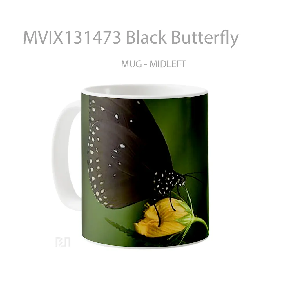 Mug Black Butterfly Gelas Hewan Lucu - All-side / Desain