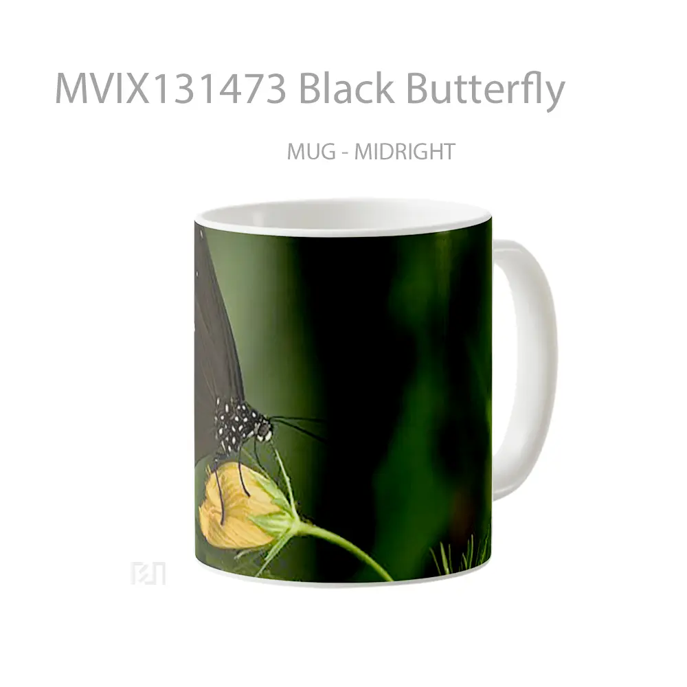 Mug Black Butterfly Gelas Hewan Lucu - All-side / Desain
