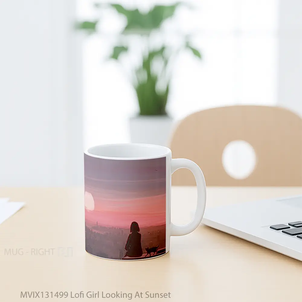 Mug Lofi Girl Looking At Sunset Gelas Pemandangan Alam - All-side / Desain