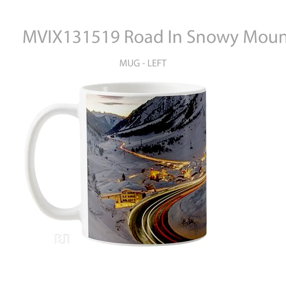 Mug Road In Snowy Mountain Gelas Pemandangan Alam - All-side / Desain