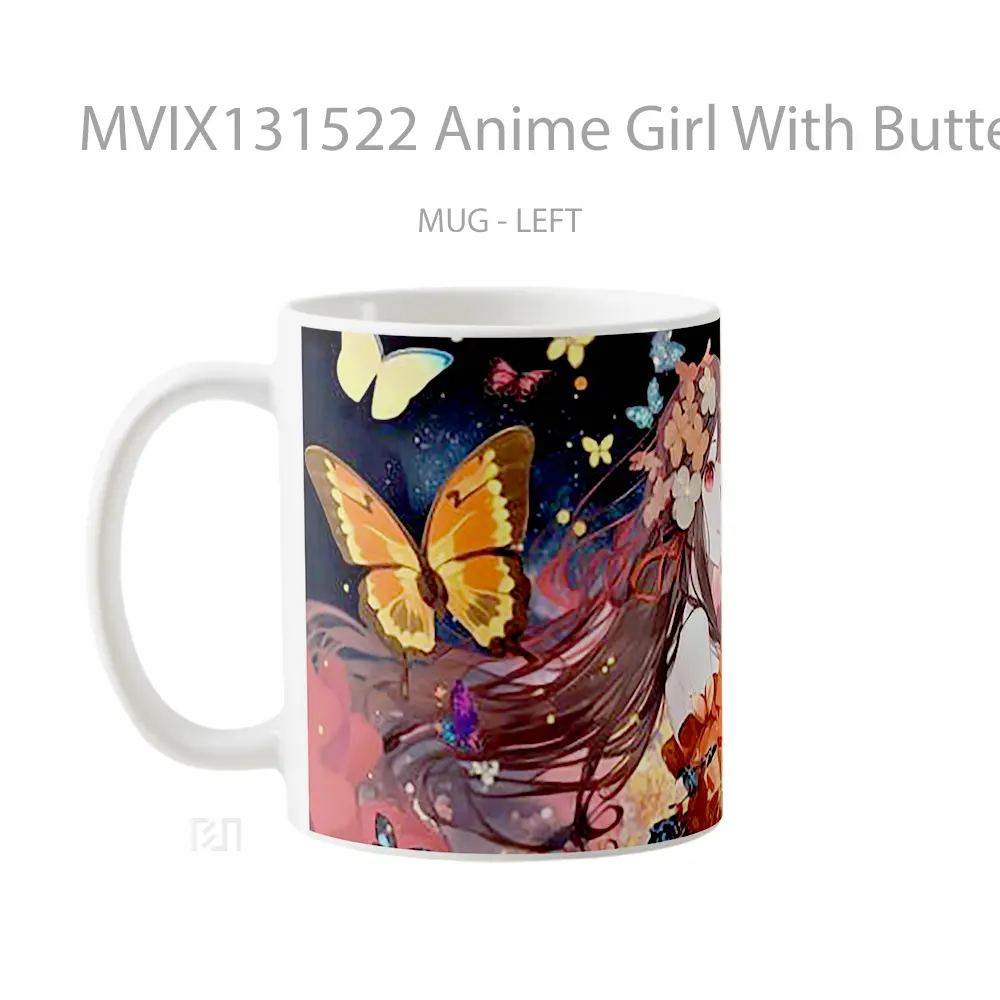 Mug Anime Girl With Butterflies Cangkir Anime - All-side / Desain