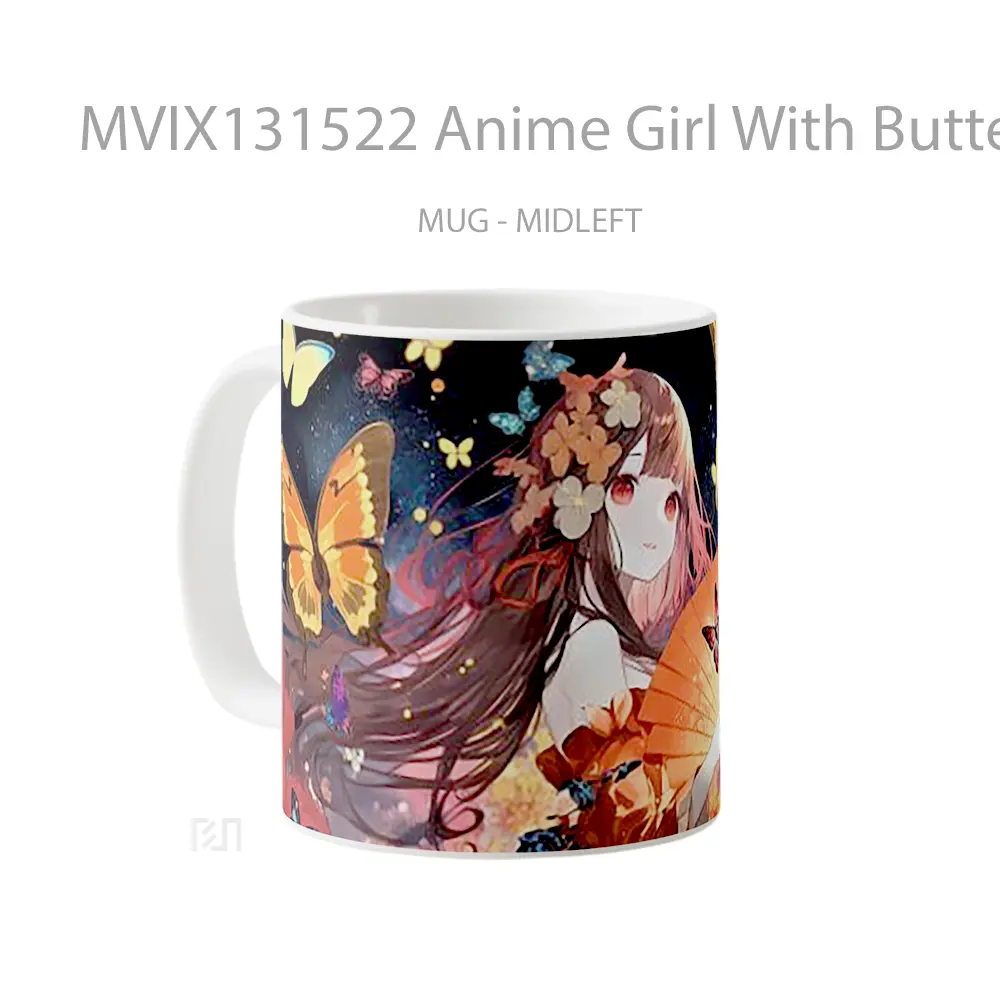 Mug Anime Girl With Butterflies Cangkir Anime - All-side / Desain