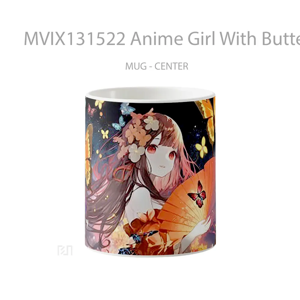 Mug Anime Girl With Butterflies Cangkir Anime
