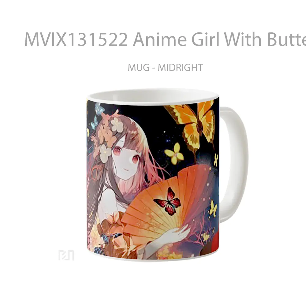 Mug Anime Girl With Butterflies Cangkir Anime - All-side / Desain