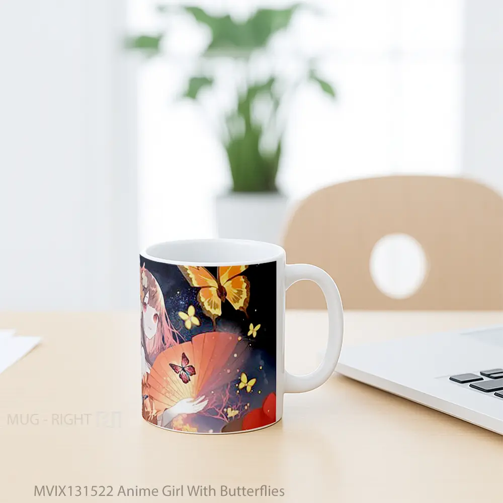 Mug Anime Girl With Butterflies Cangkir Anime - All-side / Desain