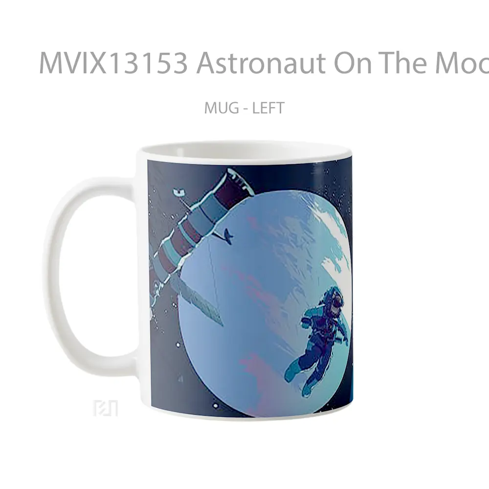 Mug Astronaut On The Moon Digital Art Gelas Seni Modern - All-side / Desain