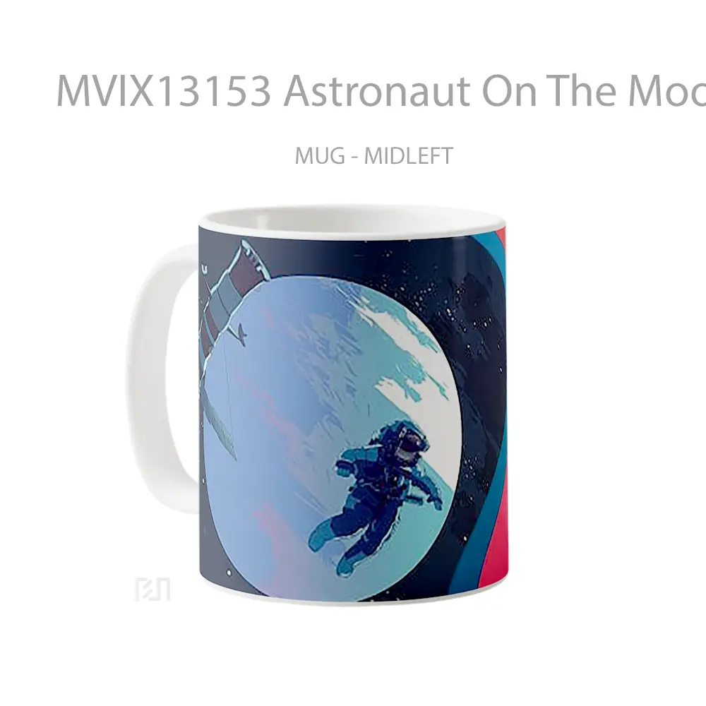 Mug Astronaut On The Moon Digital Art Gelas Seni Modern - All-side / Desain