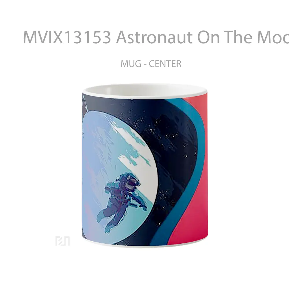 Mug Astronaut On The Moon Digital Art Gelas Seni Modern