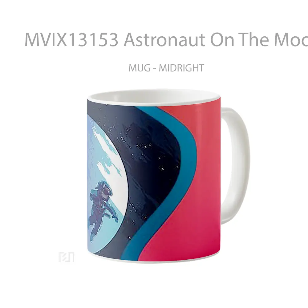 Mug Astronaut On The Moon Digital Art Gelas Seni Modern - All-side / Desain