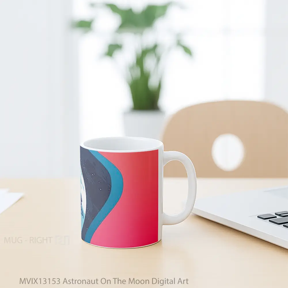 Mug Astronaut On The Moon Digital Art Gelas Seni Modern - All-side / Desain