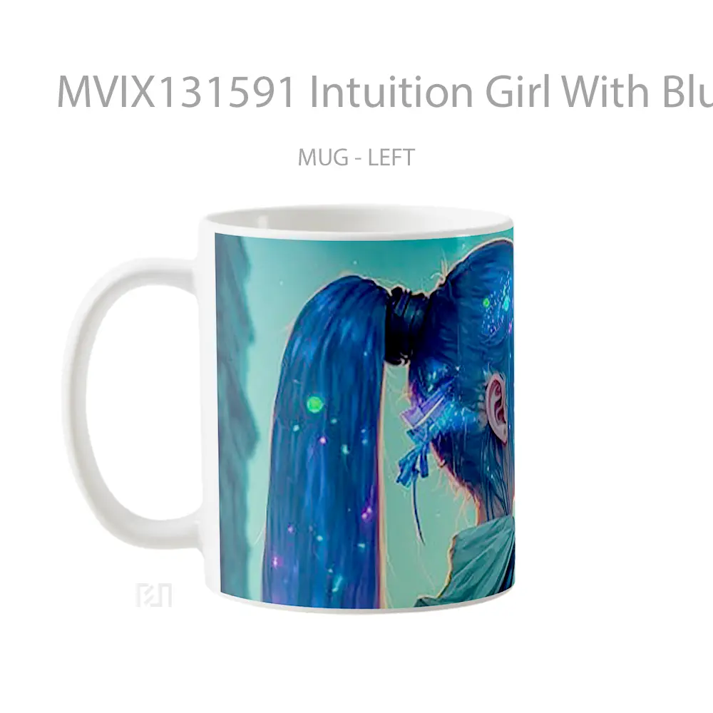 Mug Intuition Girl With Blue Hair And Lights Gelas Keramik Unik - All-side / Desain