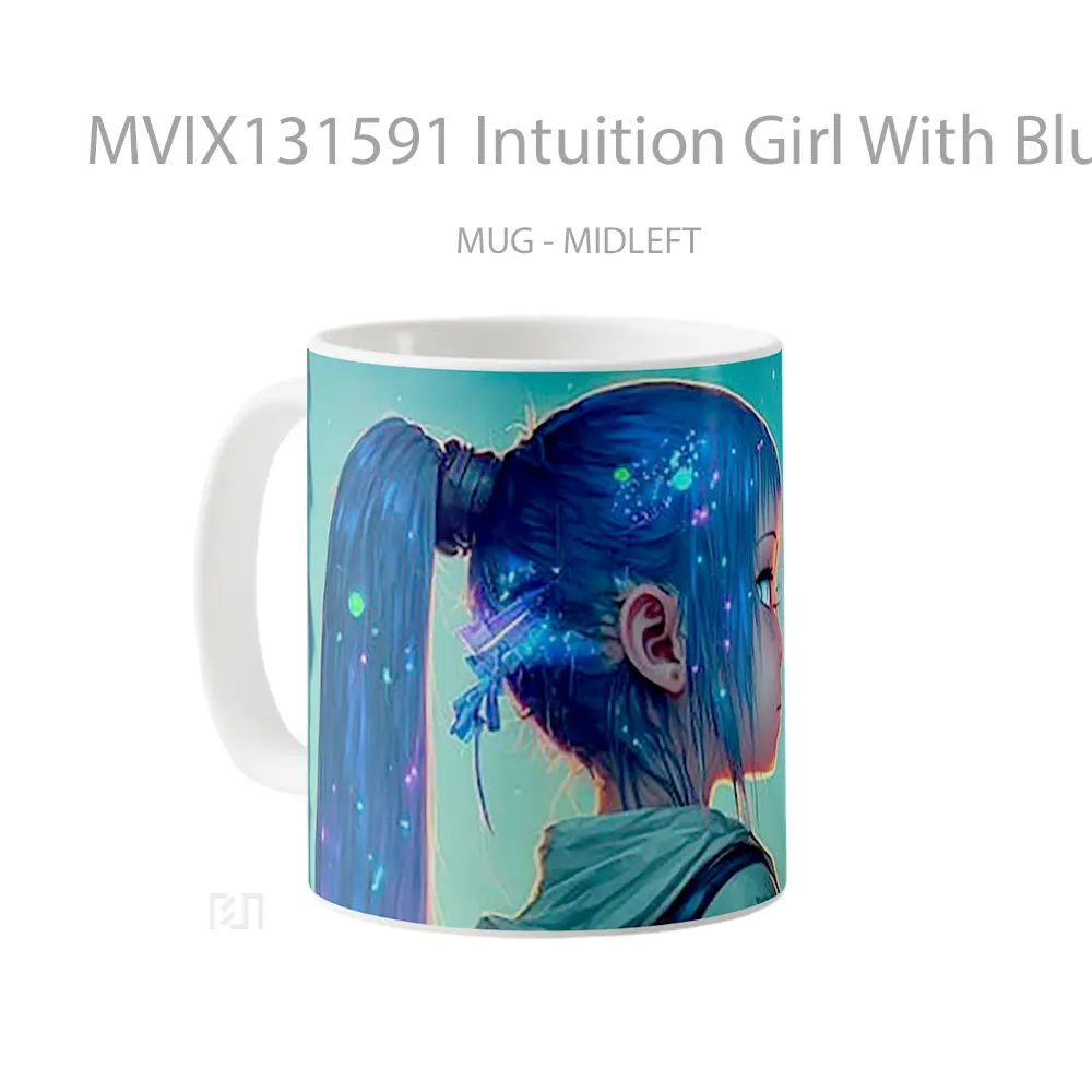 Mug Intuition Girl With Blue Hair And Lights Gelas Keramik Unik - All-side / Desain