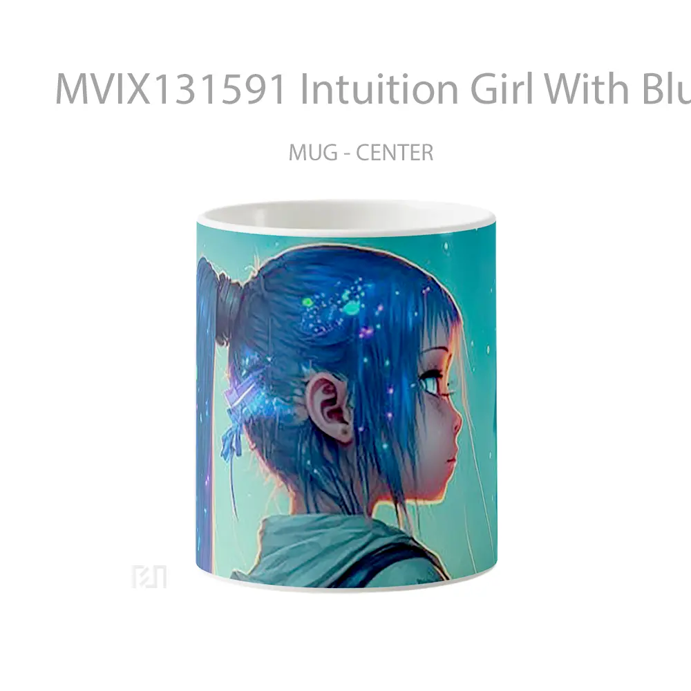 Mug Intuition Girl With Blue Hair And Lights Gelas Keramik Unik