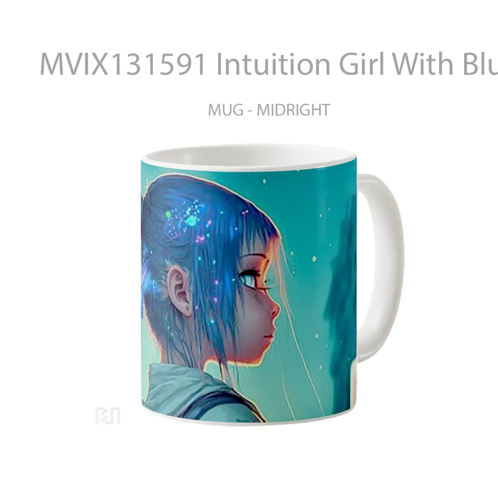 Mug Intuition Girl With Blue Hair And Lights Gelas Keramik Unik - All-side / Desain