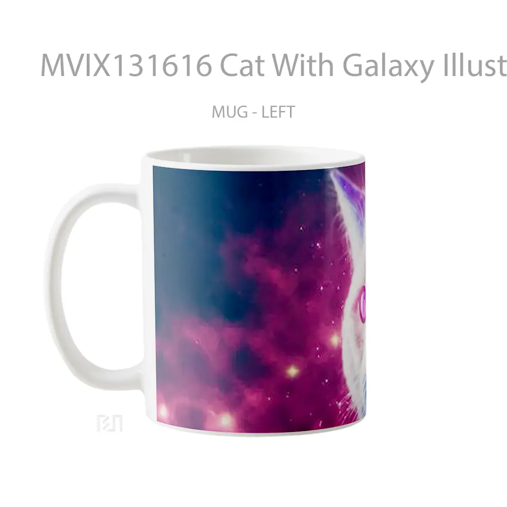Mug Cat With Galaxy Illustration Gelas Hewan Lucu - All-side / Desain