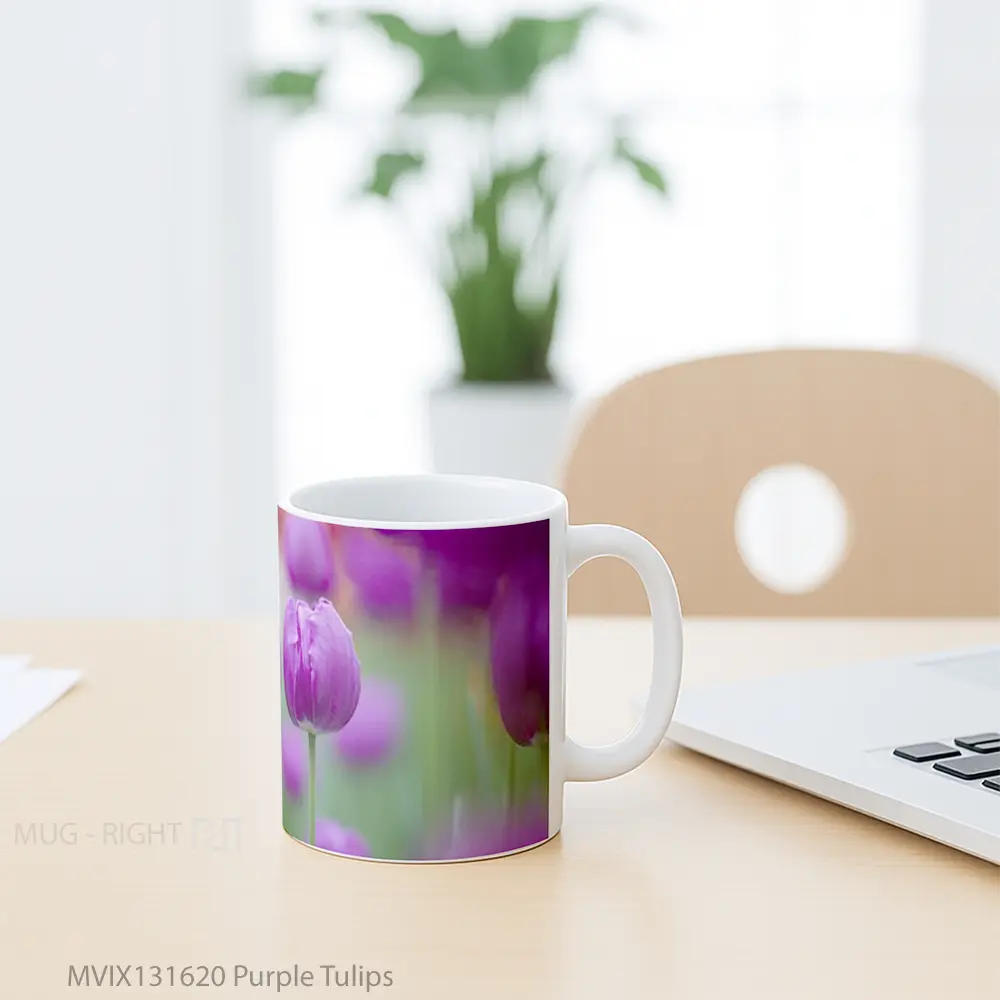Mug Purple Tulips Gelas Keramik Unik - All-side / Desain