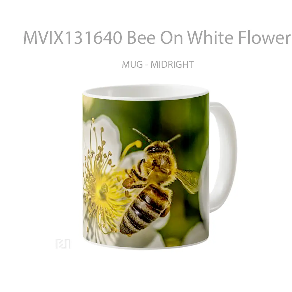 Mug Bee On White Flower Gelas Hewan Lucu - All-side / Desain