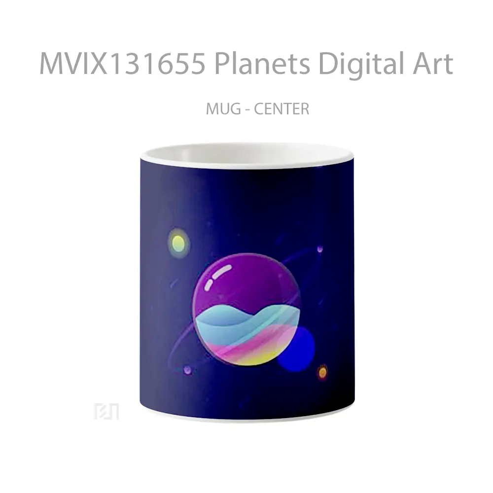 Mug Planets Digital Art Gelas Seni Modern