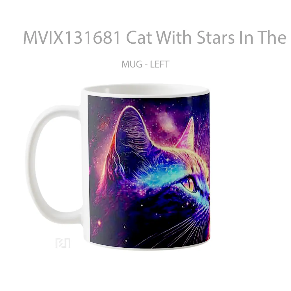 Mug Cat With Stars In The Background Gelas Hewan Lucu - All-side / Desain