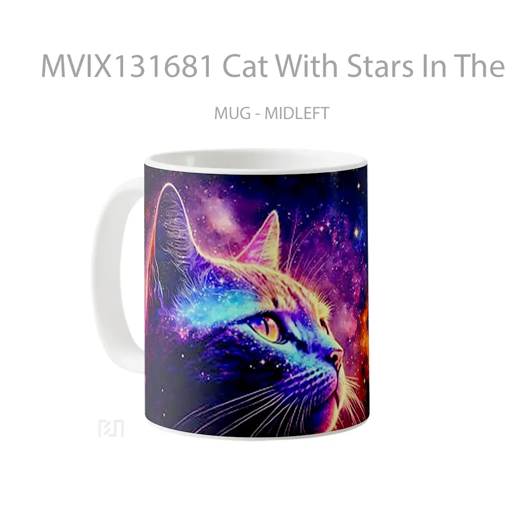 Mug Cat With Stars In The Background Gelas Hewan Lucu - All-side / Desain