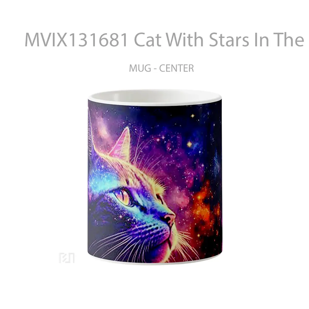 Mug Cat With Stars In The Background Gelas Hewan Lucu
