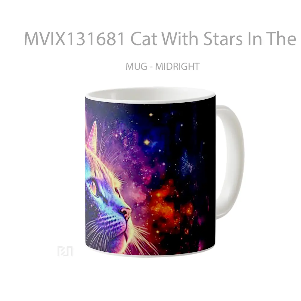 Mug Cat With Stars In The Background Gelas Hewan Lucu - All-side / Desain