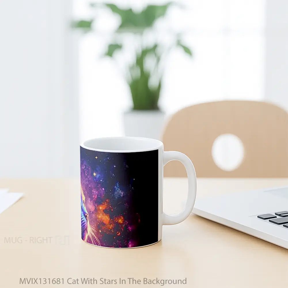 Mug Cat With Stars In The Background Gelas Hewan Lucu - All-side / Desain