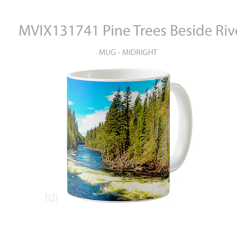 Mug Pine Trees Beside River Gelas Pemandangan Alam - All-side / Desain