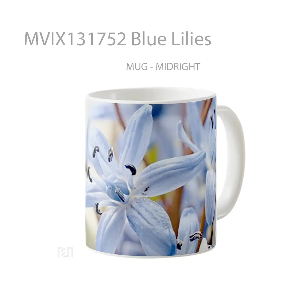 Mug Blue Lilies Gelas Keramik Unik - All-side / Desain