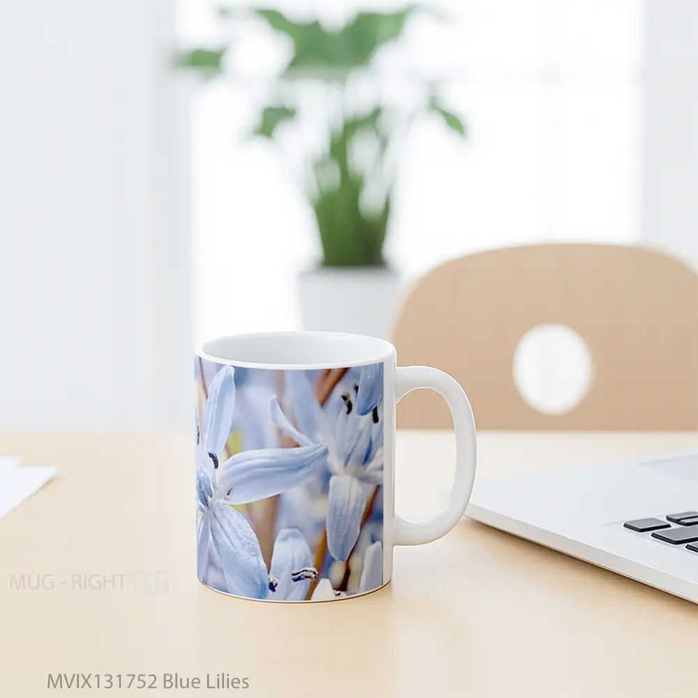 Mug Blue Lilies Gelas Keramik Unik - All-side / Desain