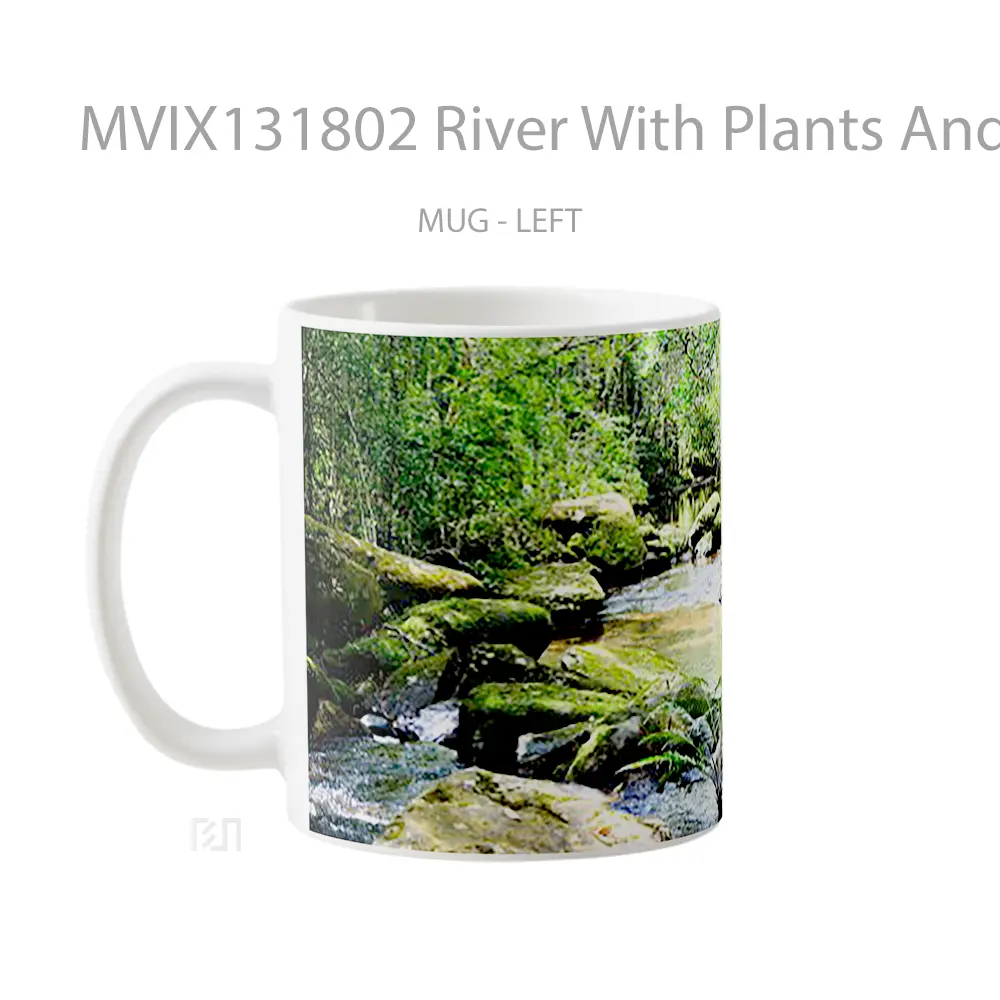 Mug River With Plants And Rocks Gelas Pemandangan Alam - All-side / Desain