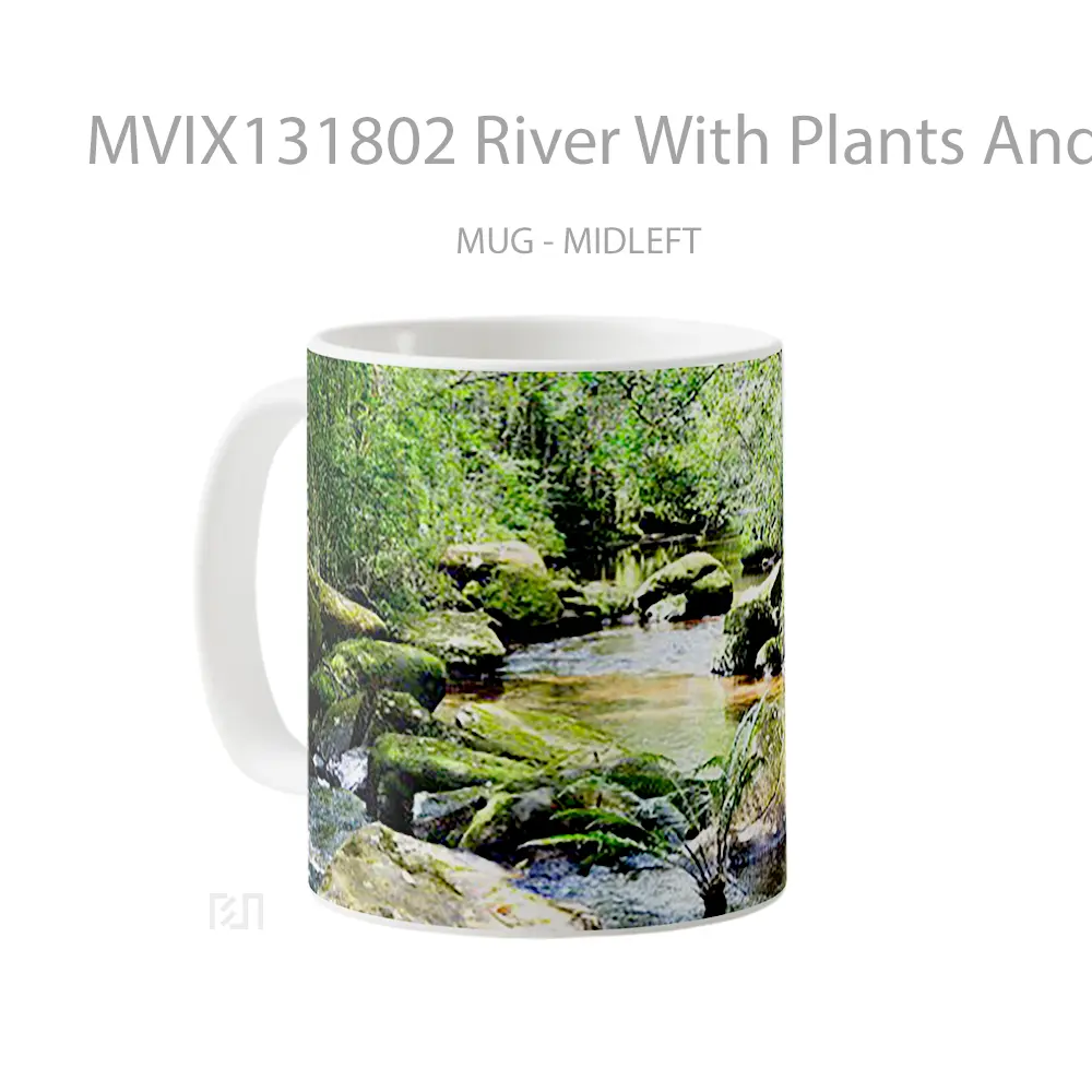 Mug River With Plants And Rocks Gelas Pemandangan Alam - All-side / Desain
