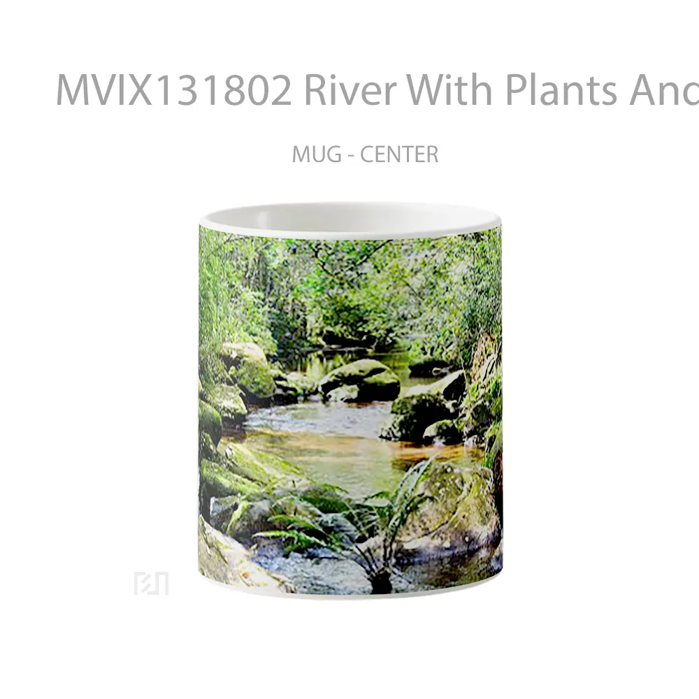 Mug River With Plants And Rocks Gelas Pemandangan Alam