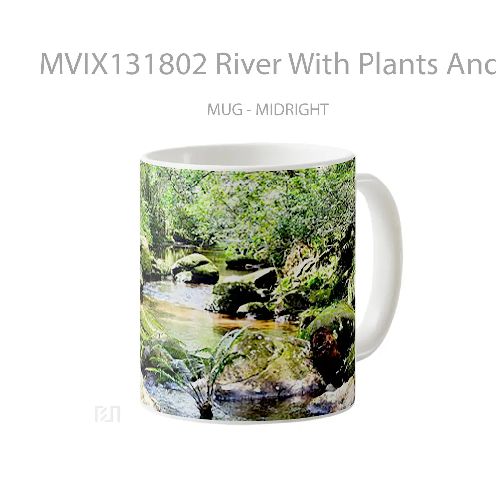 Mug River With Plants And Rocks Gelas Pemandangan Alam - All-side / Desain