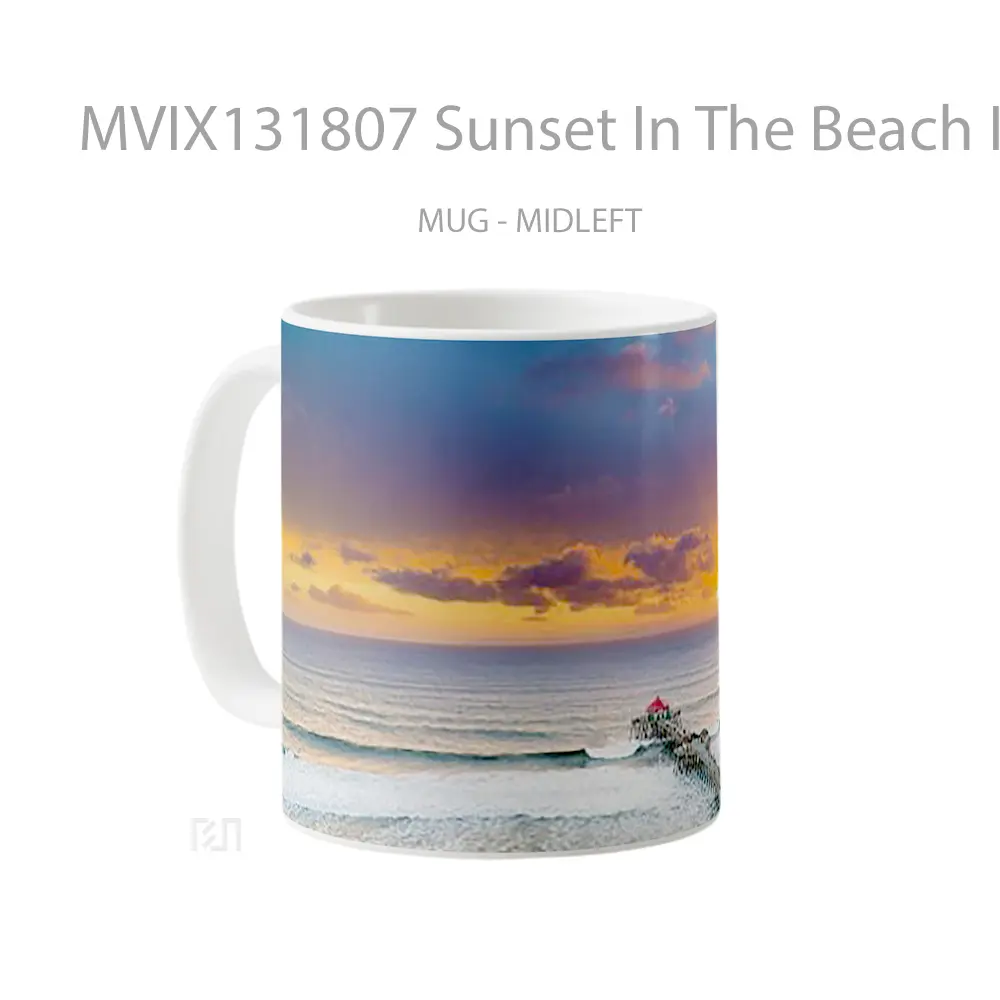 Mug Sunset In The Beach In Pier Next To Waves Gelas Pemandangan Alam - All-side / Desain
