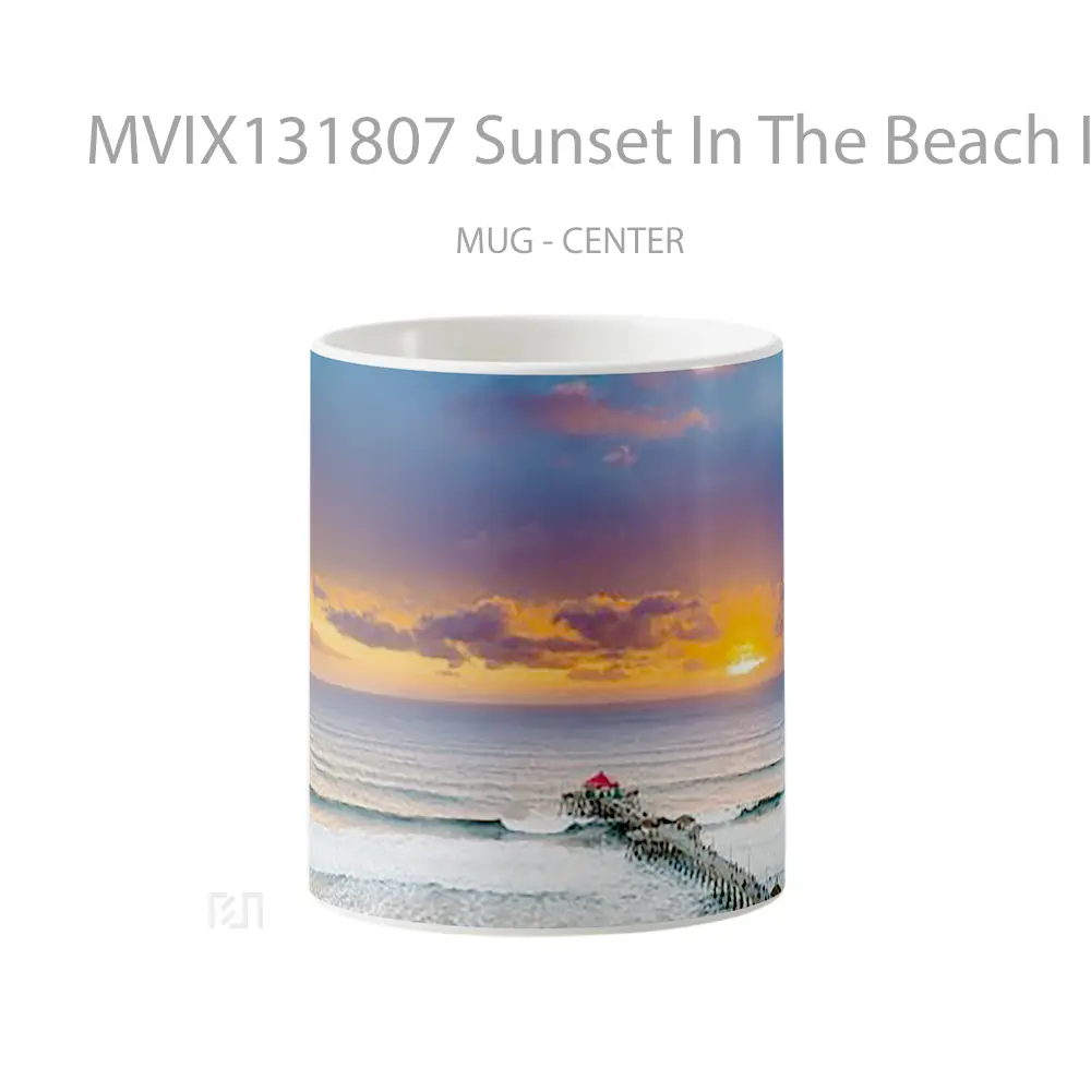 Mug Sunset In The Beach In Pier Next To Waves Gelas Pemandangan Alam