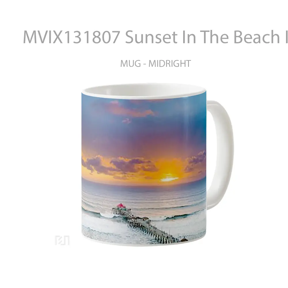 Mug Sunset In The Beach In Pier Next To Waves Gelas Pemandangan Alam - All-side / Desain