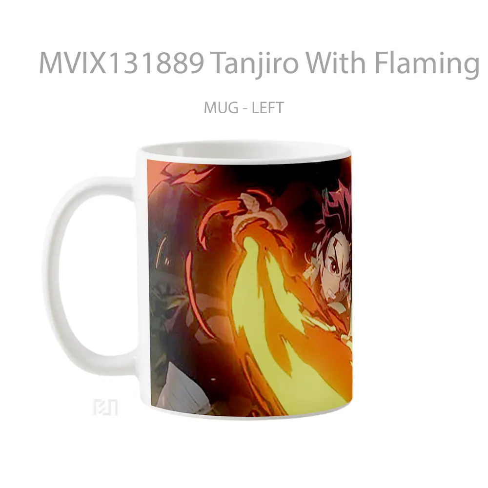 Mug Tanjiro With Flaming Katana From Anime Kimetsu No Yaiba Cangkir Anime - All-side / Desain