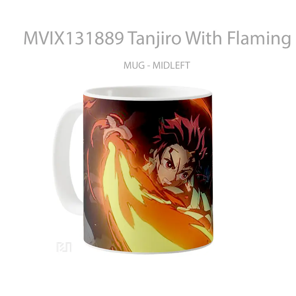 Mug Tanjiro With Flaming Katana From Anime Kimetsu No Yaiba Cangkir Anime - All-side / Desain