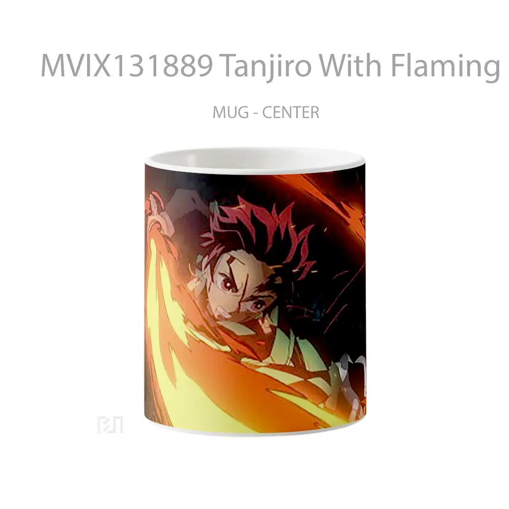 Mug Tanjiro With Flaming Katana From Anime Kimetsu No Yaiba Cangkir Anime