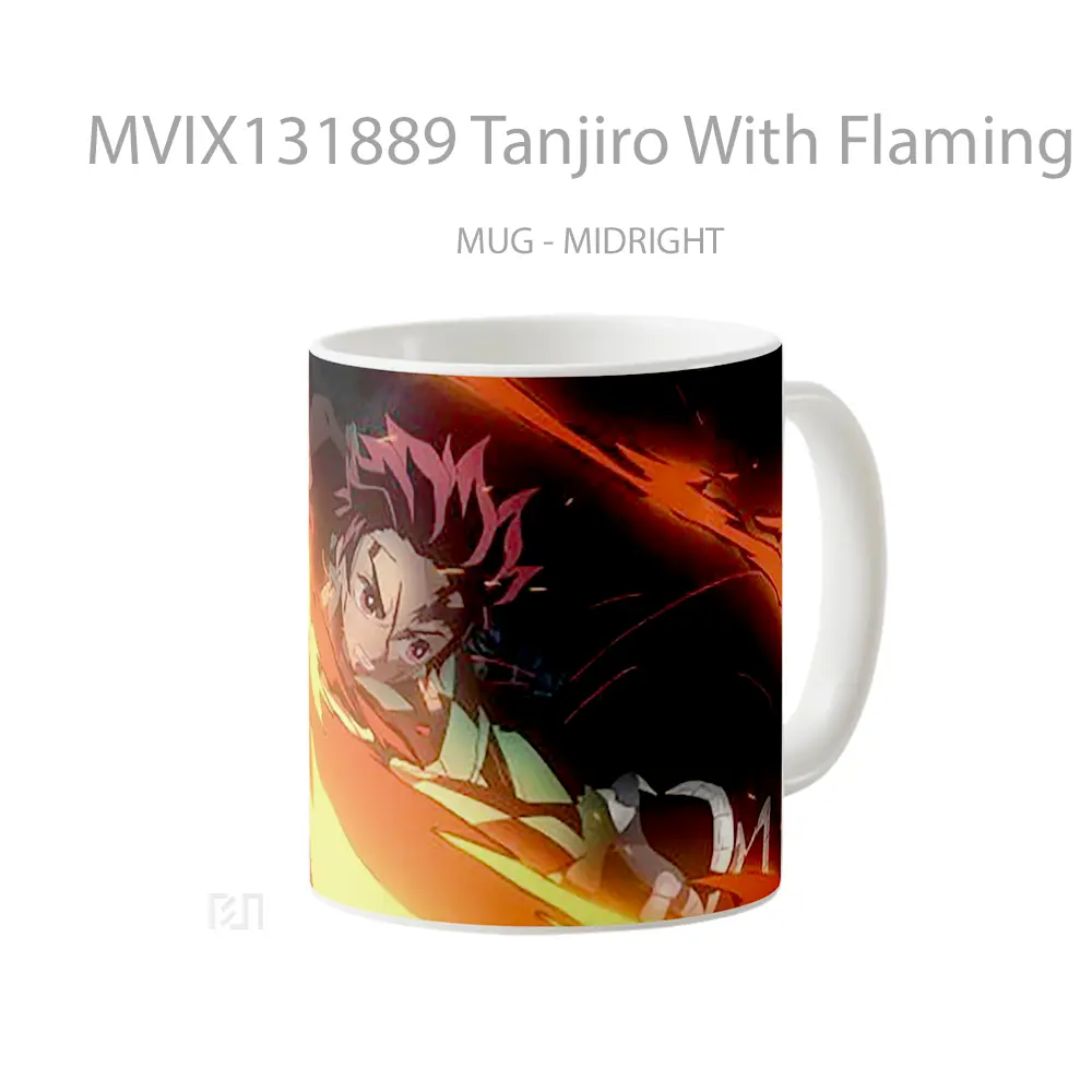 Mug Tanjiro With Flaming Katana From Anime Kimetsu No Yaiba Cangkir Anime - All-side / Desain