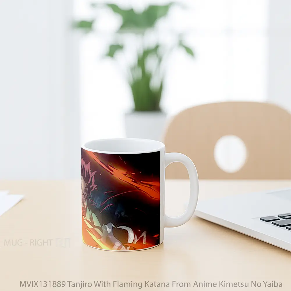 Mug Tanjiro With Flaming Katana From Anime Kimetsu No Yaiba Cangkir Anime - All-side / Desain