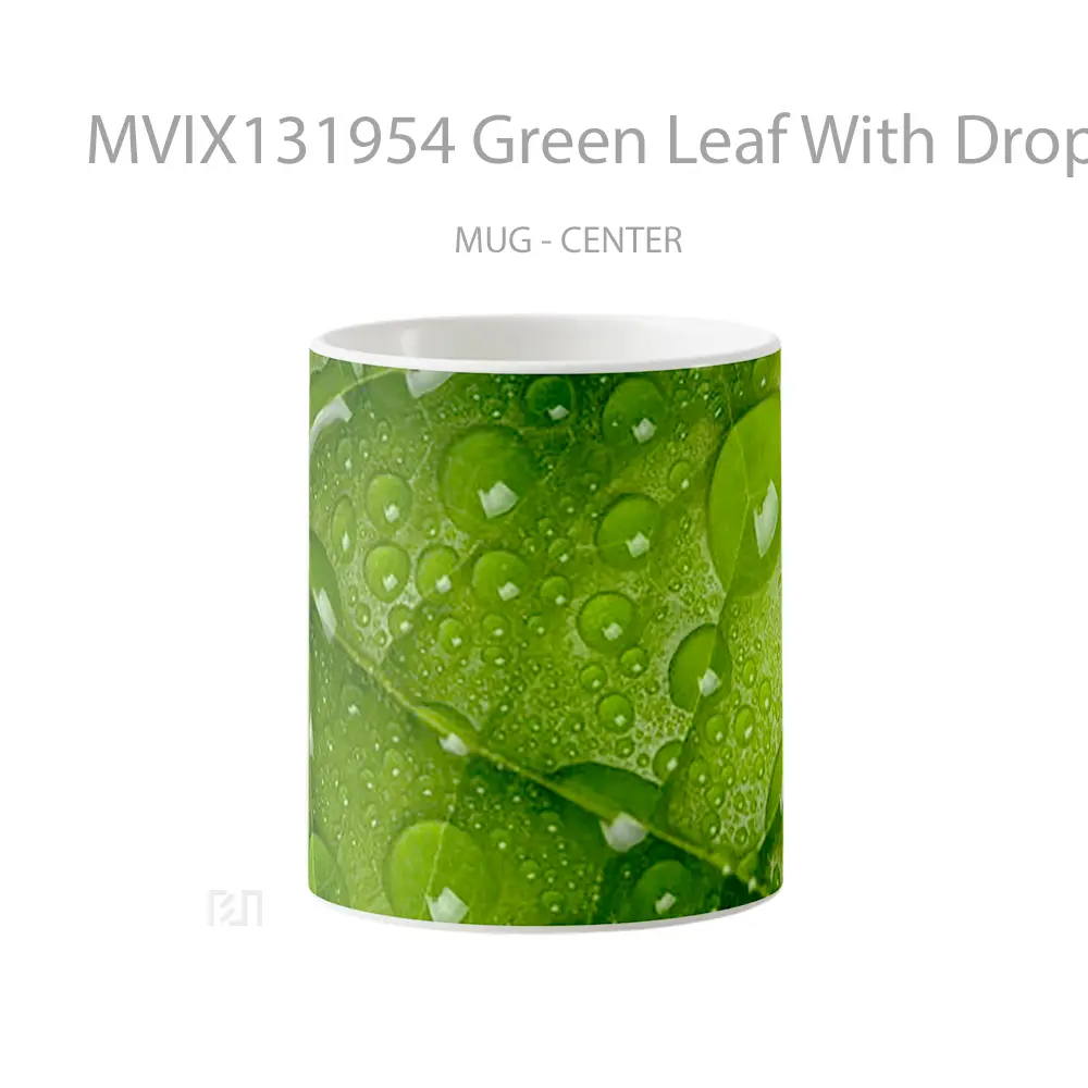 Mug Green Leaf With Drops V1 Gelas Keramik Unik